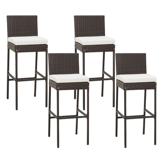 4 Pieces Patio Wicker Barstools with Seat Cushion and Footrest-Set of 4, Off White at Gallery Canada