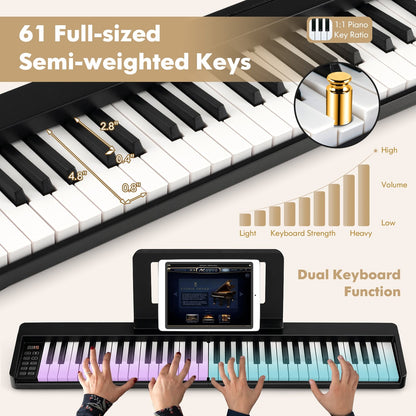 61-Key Folding Piano Keyboard with Full Size Keys and Music Stand, Black