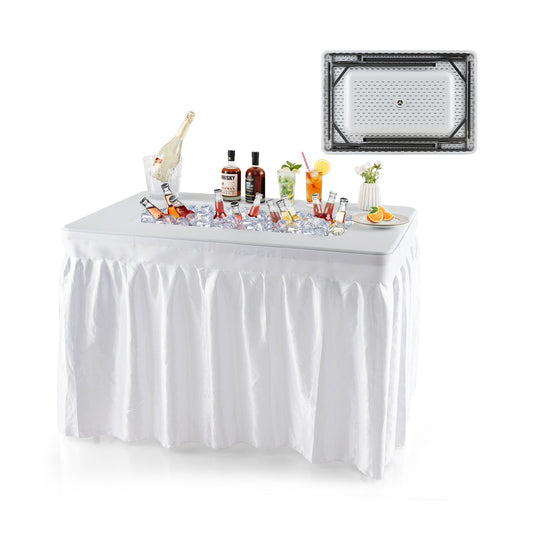 4 Feet Folding Ice Bin Table with Skirt for Camping Picnic Wedding, White at Gallery Canada