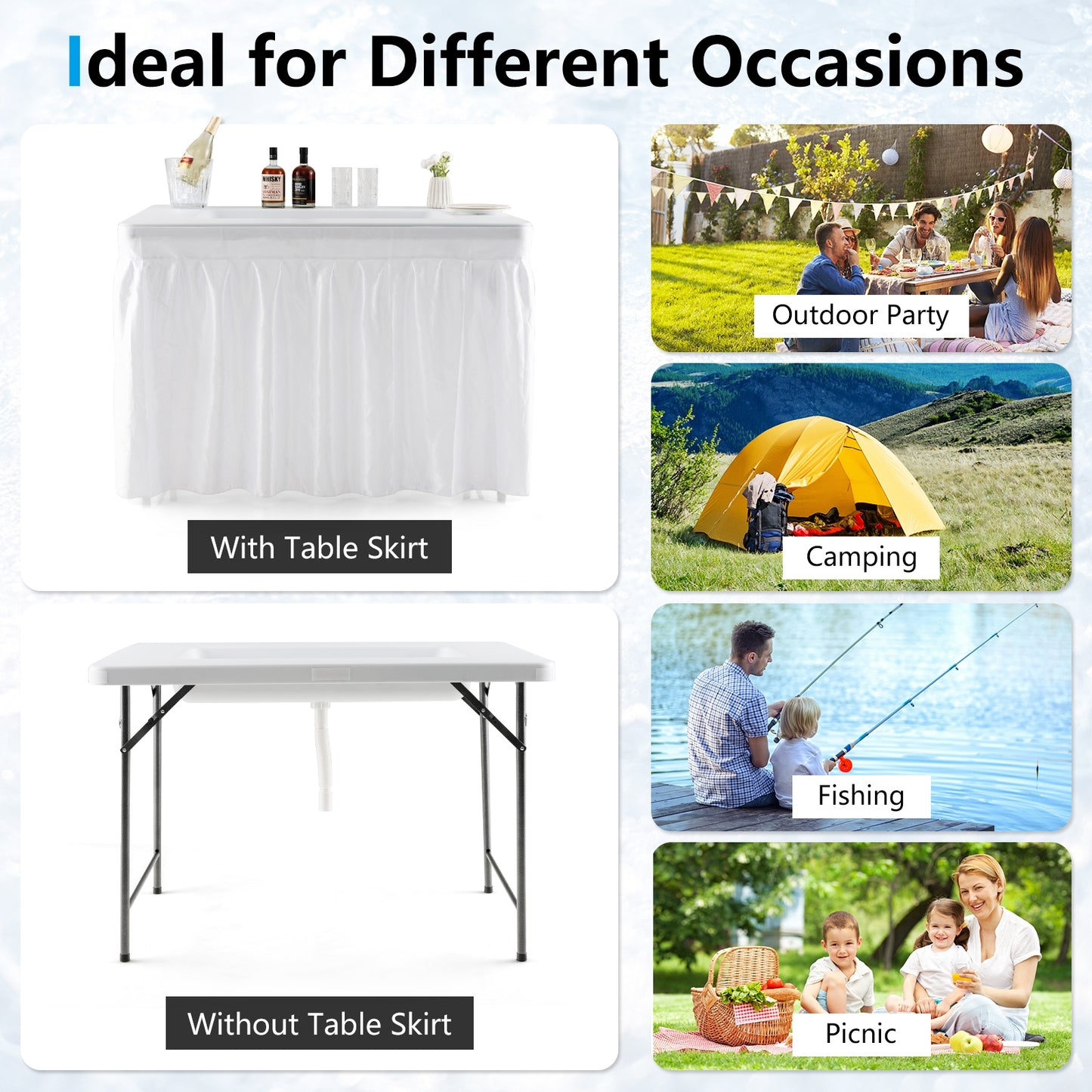 4 Feet Folding Ice Bin Table with Skirt for Camping Picnic Wedding, White Camping Furniture at Gallery Canada