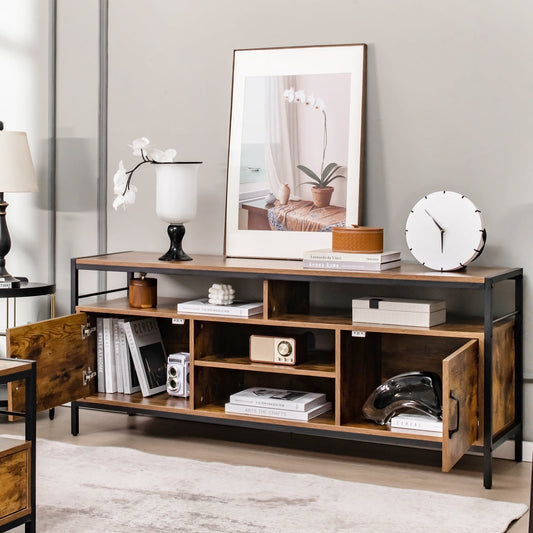 58 Inch TV Stand With Cabinets, Adjustable Shelf, Rustic Brown Entertainment Centers & TV Stands Rustic Brown at Gallery Canada