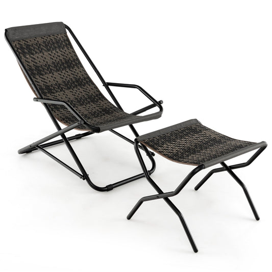 Patio PE Wicker Rocking Chair with Armrests and Metal Frame, Gray at Gallery Canada