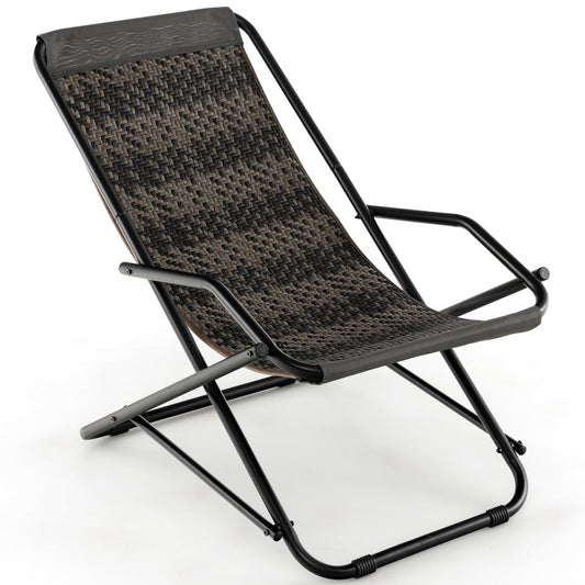 Outdoor Patio PE Wicker Rocking Chair with Armrests and Metal Frame, Gray