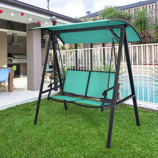 2 Person Patio Swing, Weather Resistant Glider, Adjustable Canopy, Green