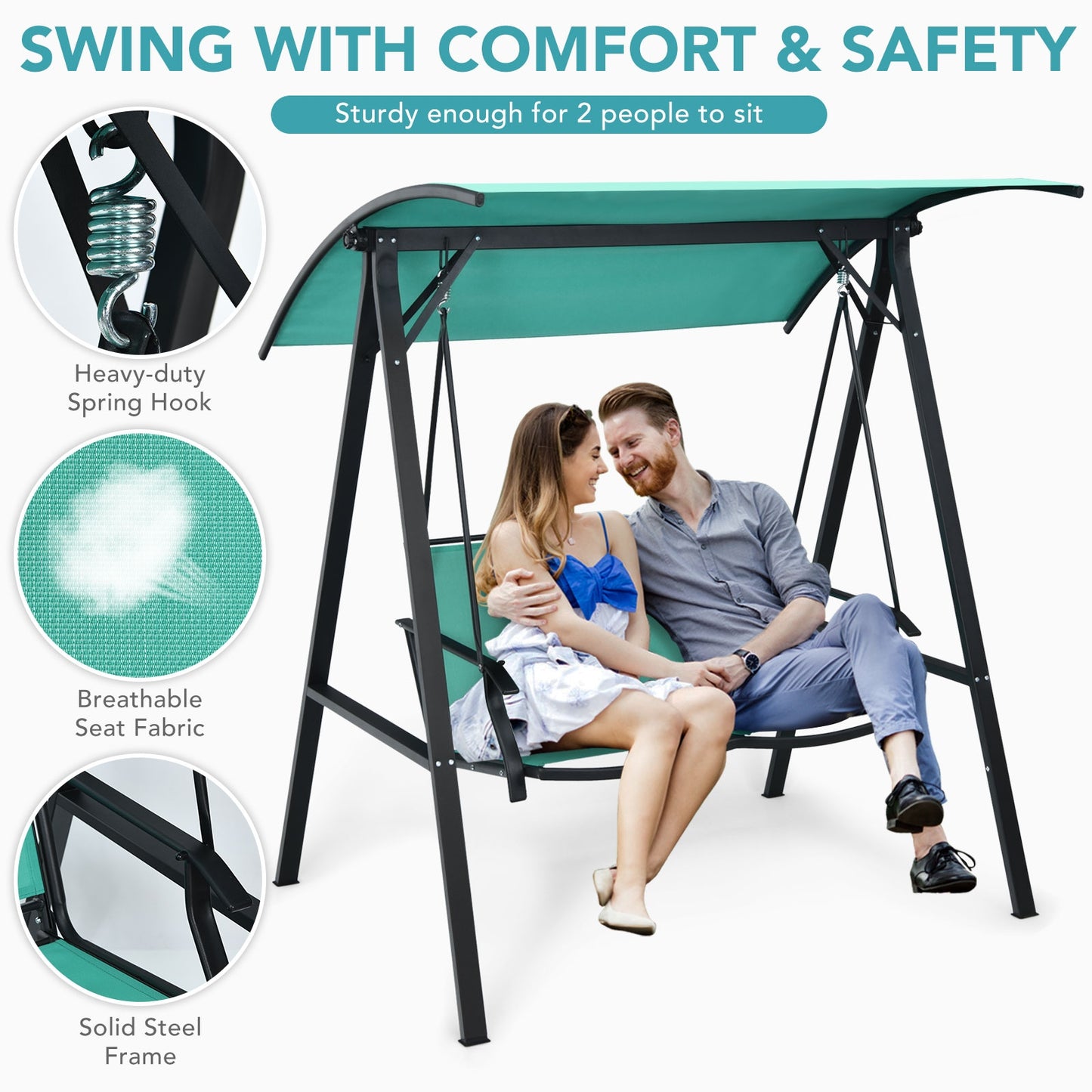 2 Person Patio Swing, Weather Resistant Glider, Adjustable Canopy, Green Porch Swings at Gallery Canada