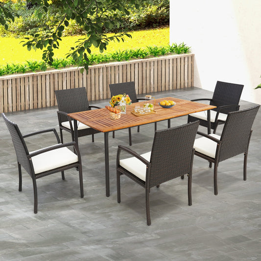 Patio Acacia Wood Dining Table with Umbrella Hole and Metal Legs, Natural Patio Dining Tables Natural at Gallery Canada