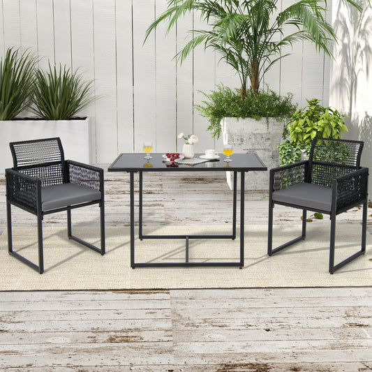 3-Piece Outdoor Dining Set, Folding Backrest, Seat Cushions, Black Patio Dining Sets Black at Gallery Canada