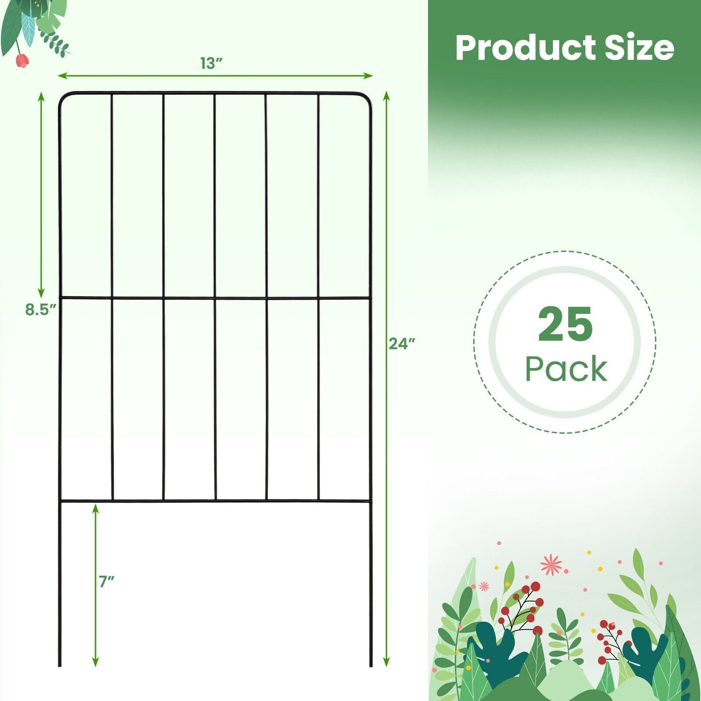25 Pack Rustproof Decorative Garden Fence Set, Black