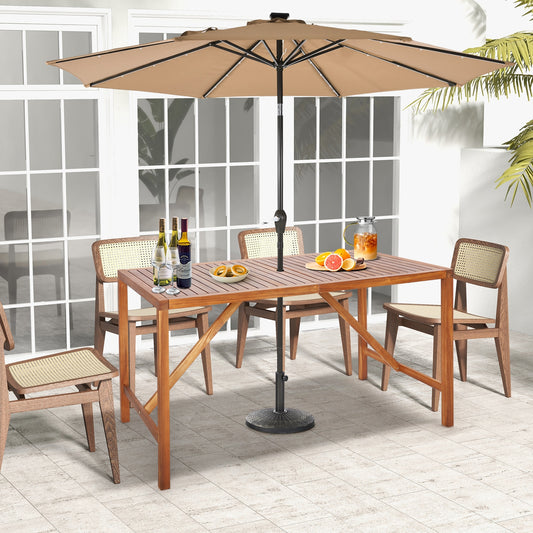 67 Inch Patio Rectangle Acacia Wood Dining Table with Umbrella Hole, Natural Patio Dining Tables Natural at Gallery Canada