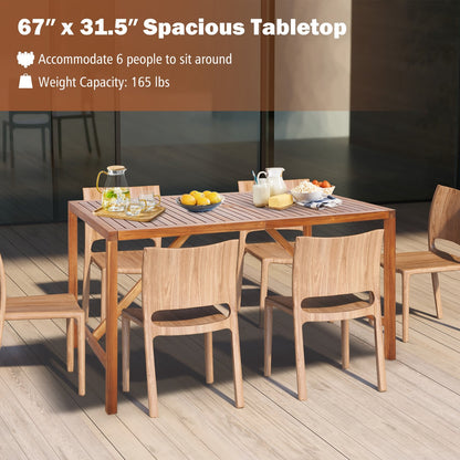 67 Inch Patio Rectangle Acacia Wood Dining Table with Umbrella Hole, Natural at Gallery Canada