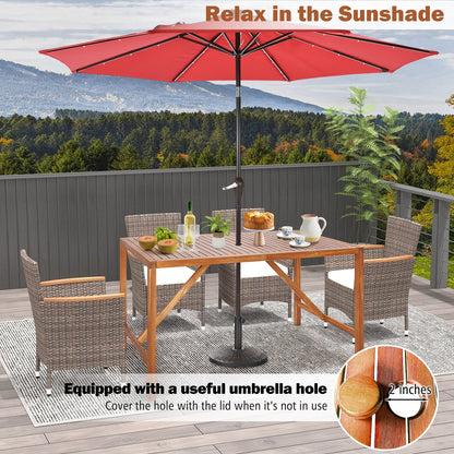 67 Inch Patio Rectangle Acacia Wood Dining Table with Umbrella Hole, Natural at Gallery Canada