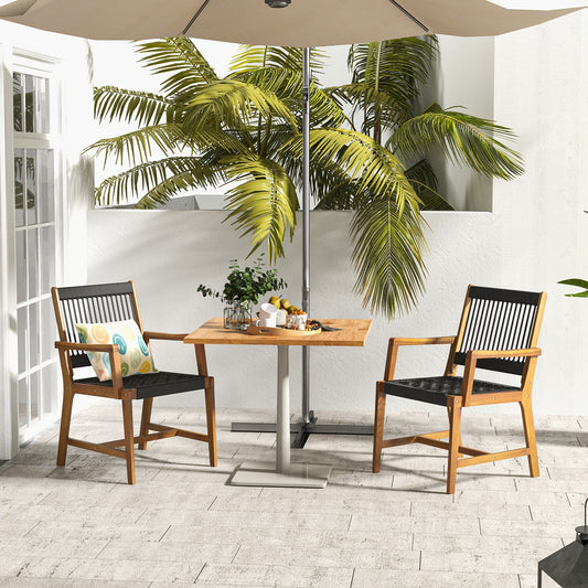 Set of 2 Patio Acacia Wood Dining Chairs with Armrests for Lawn Yard, Black Patio Dining Chairs Black at Gallery Canada