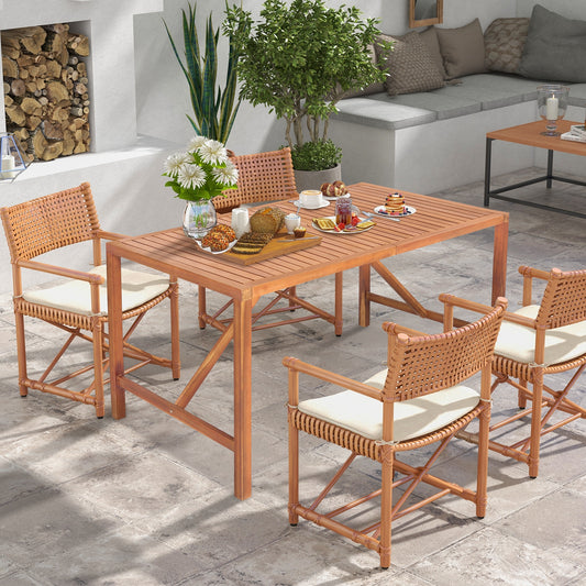 55 Inch Patio Rectangular Acacia Wood Dining Table with Umbrella Hole, Natural Patio Dining Tables Natural at Gallery Canada