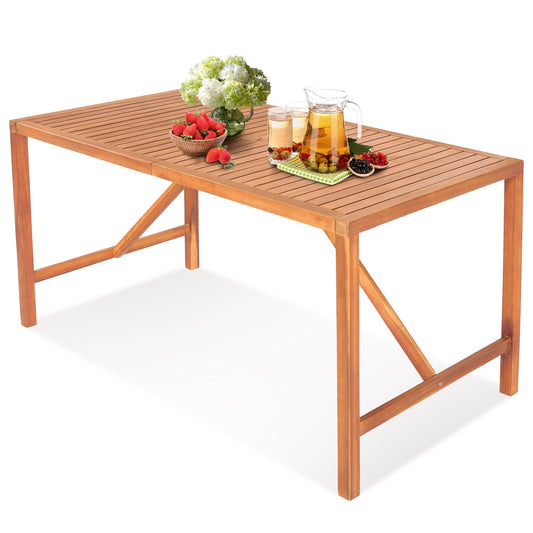 55 Inch Patio Rectangular Acacia Wood Dining Table with Umbrella Hole, Natural at Gallery Canada
