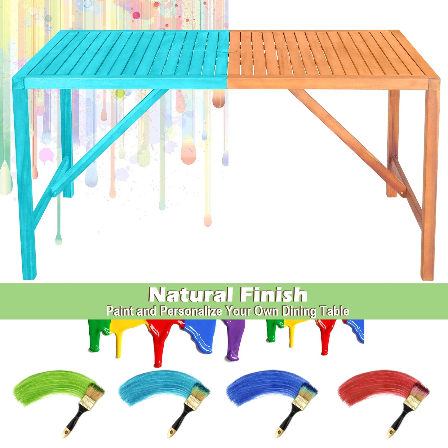 55 Inch Rectangular Acacia Wood Patio Dining Table, Natural Patio Dining Tables at Gallery Canada