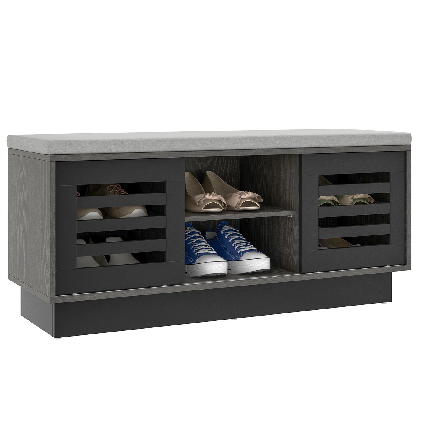 Shoe Bench with 6 Storage Compartments and 3 Adjustable Shelves, Gray
