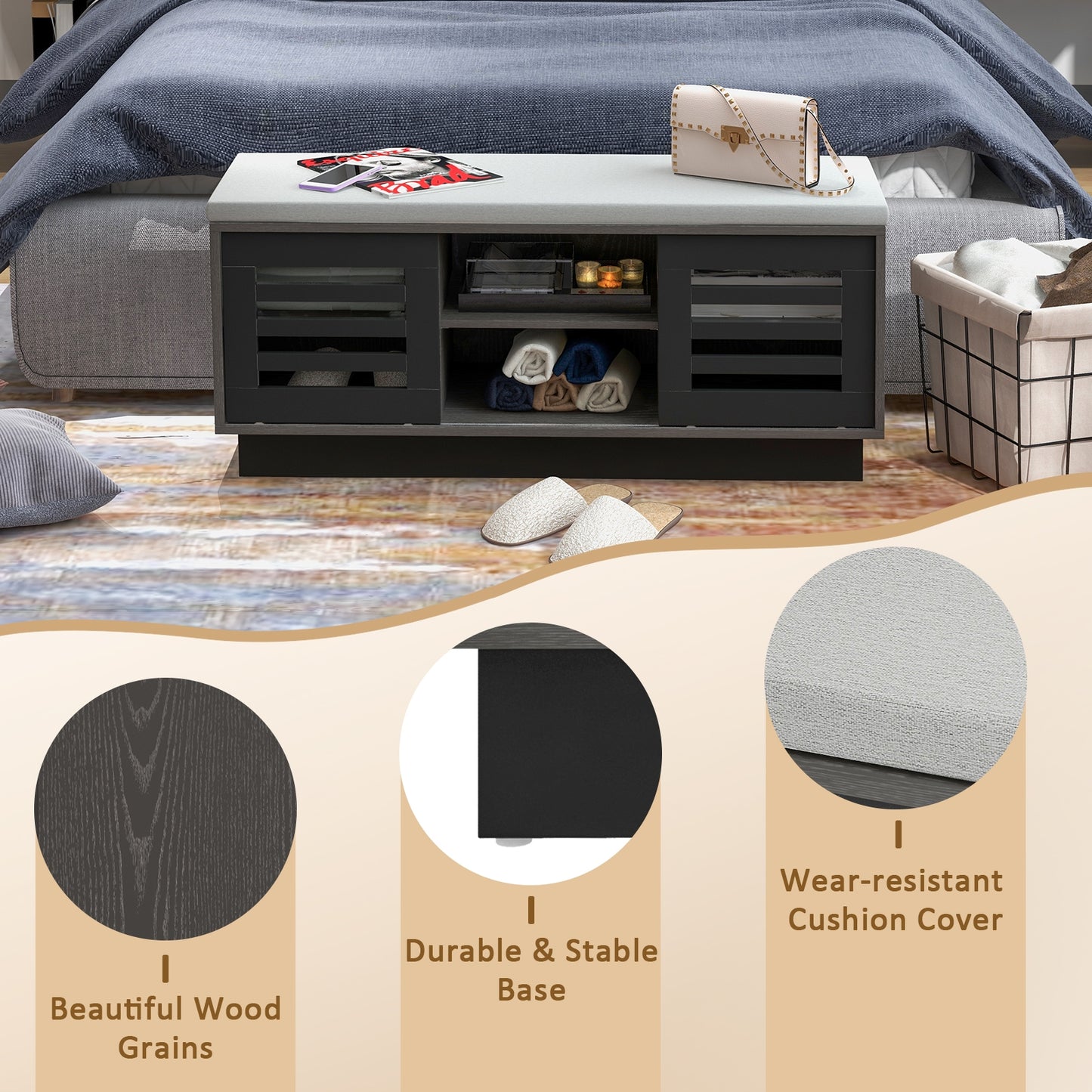 Shoe Bench with 6 Storage Compartments and 3 Adjustable Shelves, Gray Shoe Racks & Storage Benches at Gallery Canada