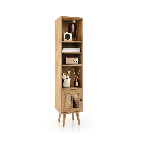 4 Tiers Rattan Storage Cabinet with Slim Design, Natural