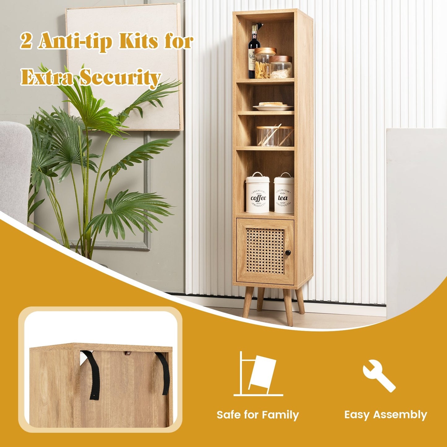 4 Tiers Rattan Storage Cabinet with Slim Design, Natural at Gallery Canada