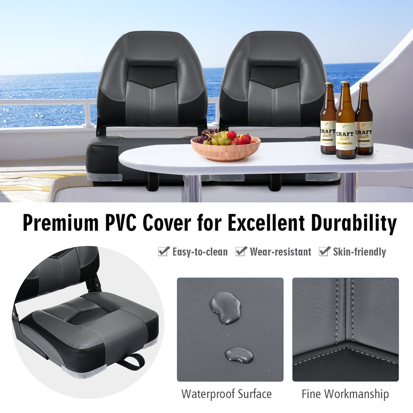 Set of 2 Folding Low Back Fishing Boat Seats with Stainless Steel Screws, Black Swimming at Gallery Canada