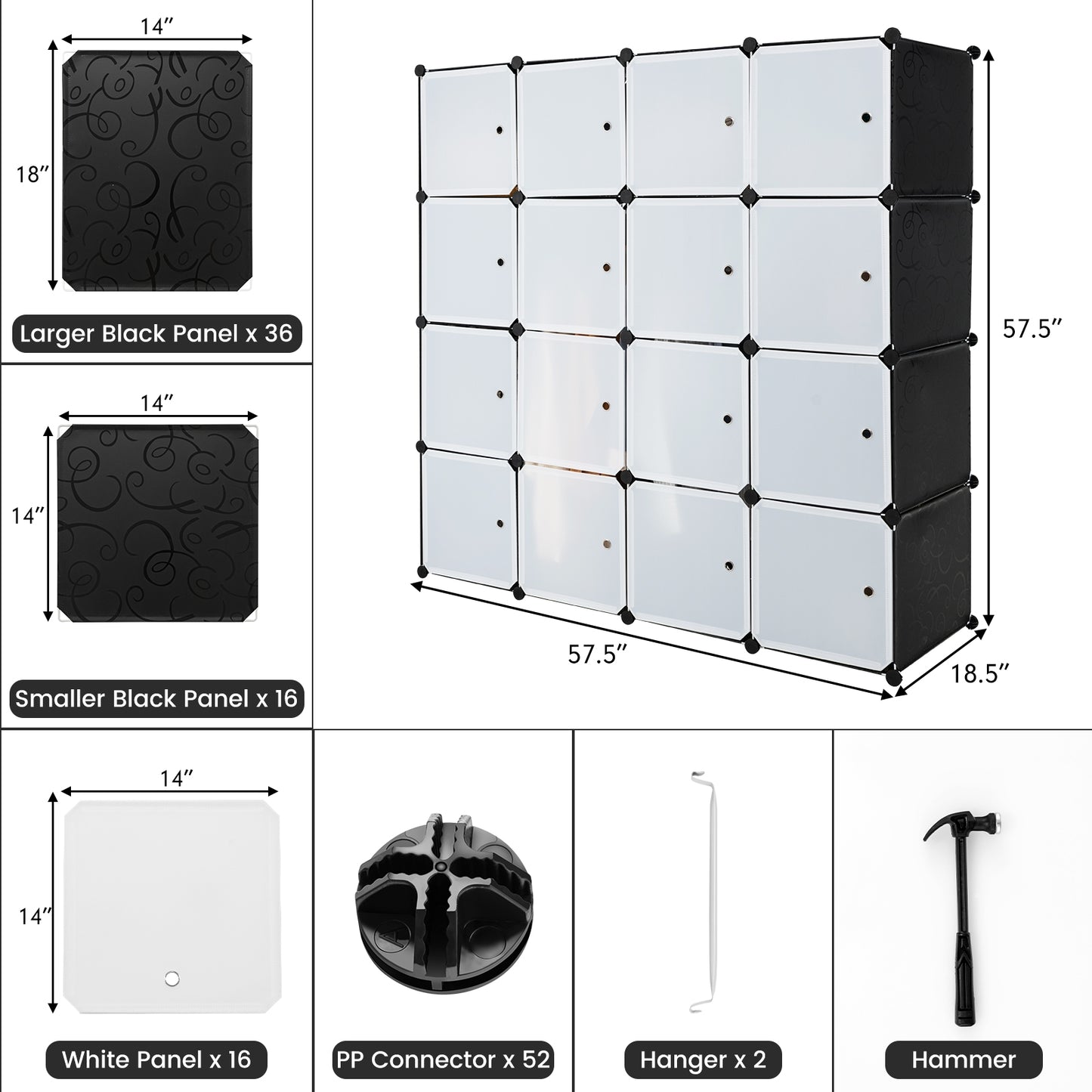 16-Cube Storage Organizer with 16 Doors and 2 Hanging Rods - Gallery Canada