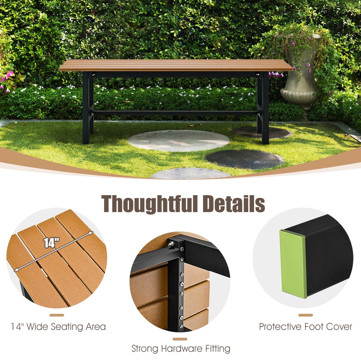 47 Inch Outdoor Chair, Slatted Seat, Plastic Coated Iron Frame, Brown Outdoor Benches at Gallery Canada