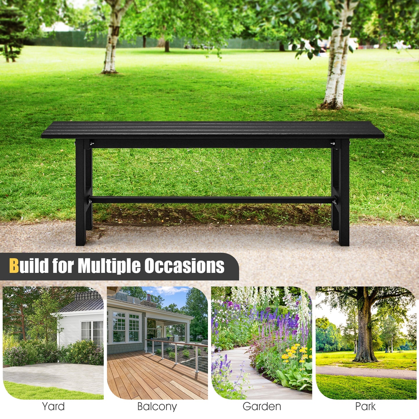 47 Inch Outdoor Chair, Slatted Seat, Plastic Coated Iron Frame, Black Outdoor Benches at Gallery Canada