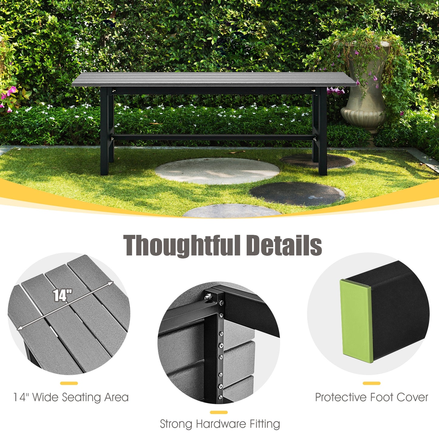47 Inch Outdoor Chair, Slatted Seat, Plastic Coated Iron Frame, Gray Outdoor Benches at Gallery Canada