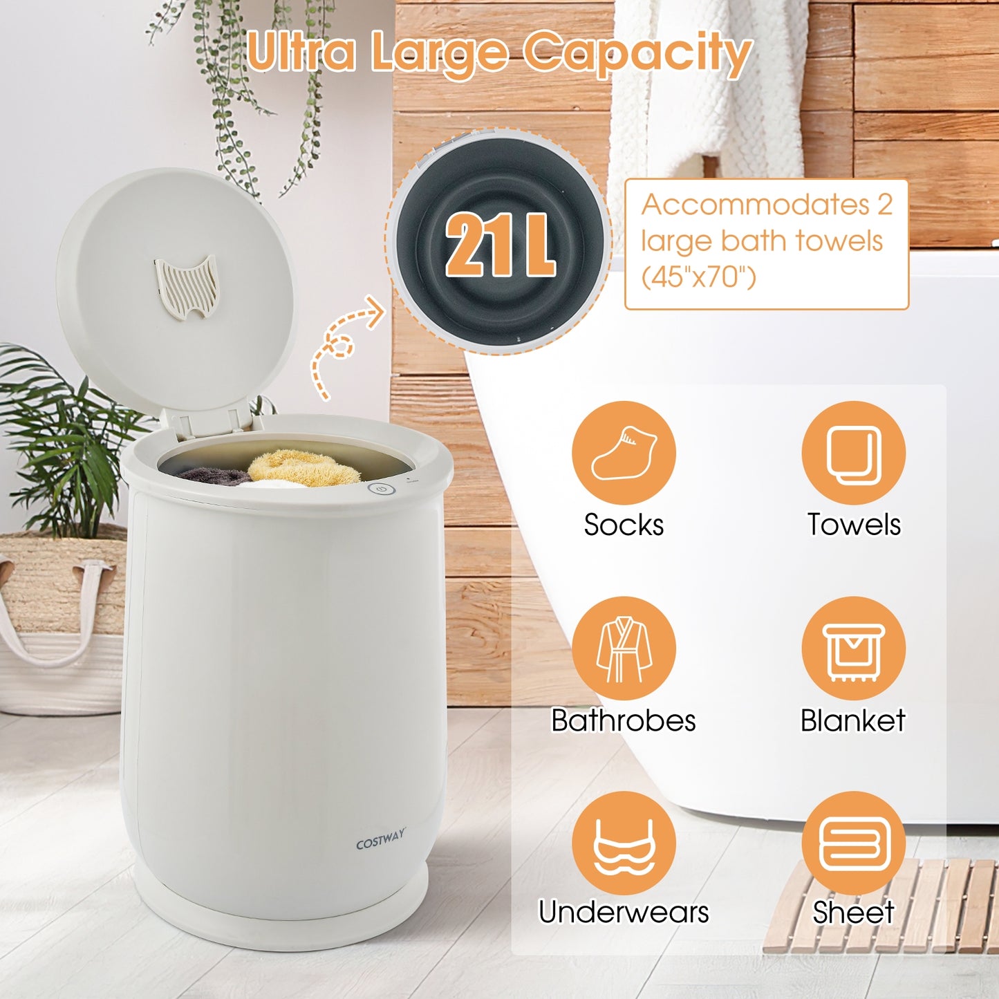 21L Bathroom Towel Warmer with Auto Shut, Gray Dryers at Gallery Canada