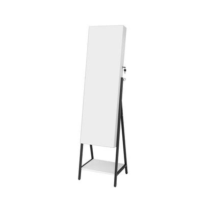 Freestanding Jewelry Cabinet with Full-Length Mirror, White