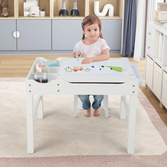 Kids Wooden Multi Activity Play Table With Storage Paper Roll, White Kids Table & Chair Sets White at Gallery Canada