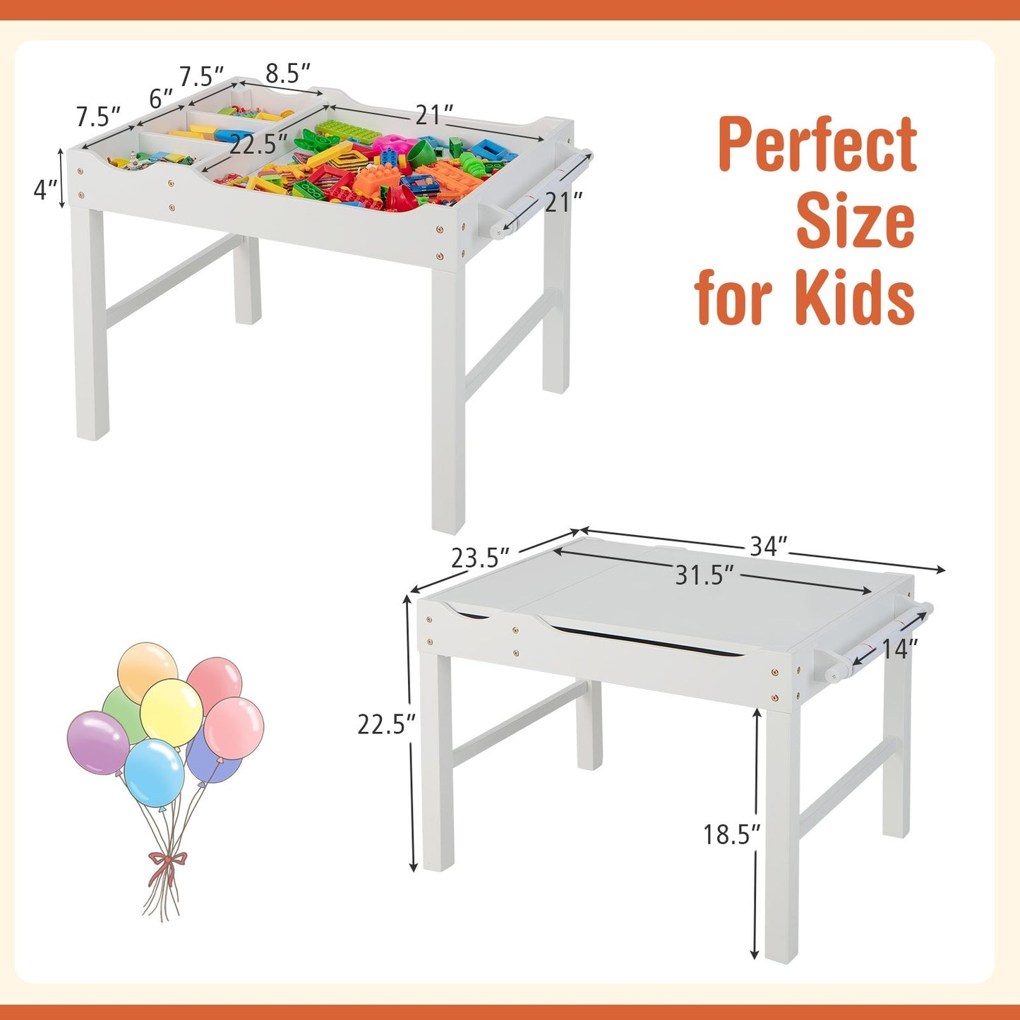 Wooden Kids Multi Activity Play Table with Storage Paper Roll, White at Gallery Canada