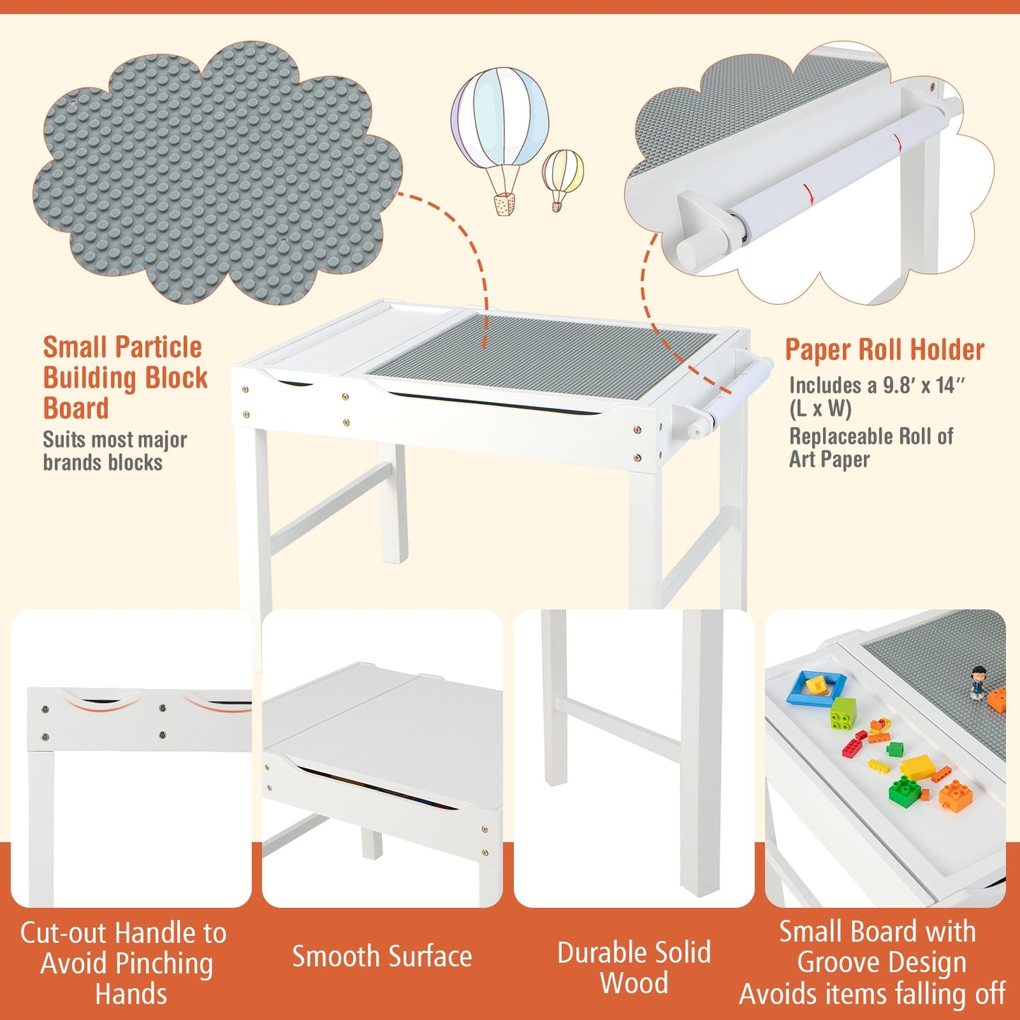 Kids Wooden Multi Activity Play Table With Storage Paper Roll, White Kids Table & Chair Sets at Gallery Canada
