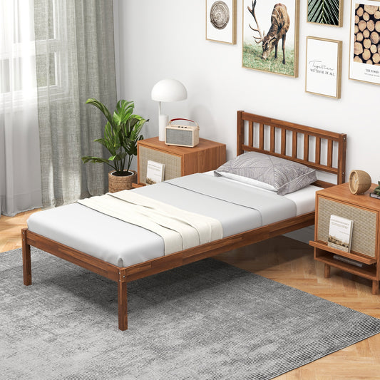 Twin/Full/Queen Size Wood Bed Frame with Headboard and Slat Support-Twin Size, Walnut Simple Bed Frame Twin Size at Gallery Canada