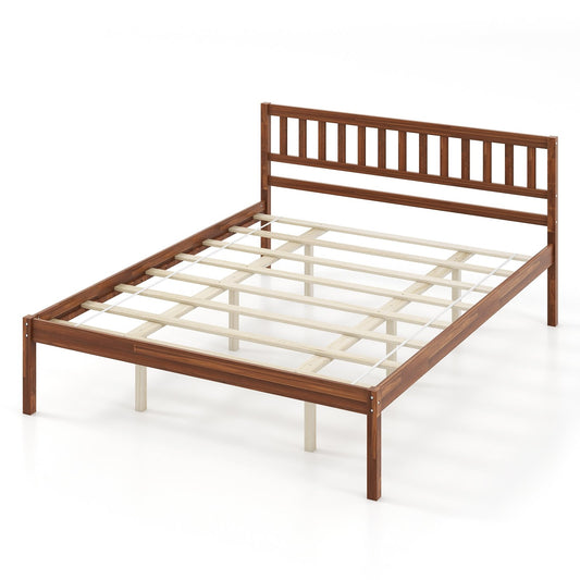 Twin/Full/Queen Size Wood Bed Frame with Headboard and Slat Support-Queen Size, Walnut