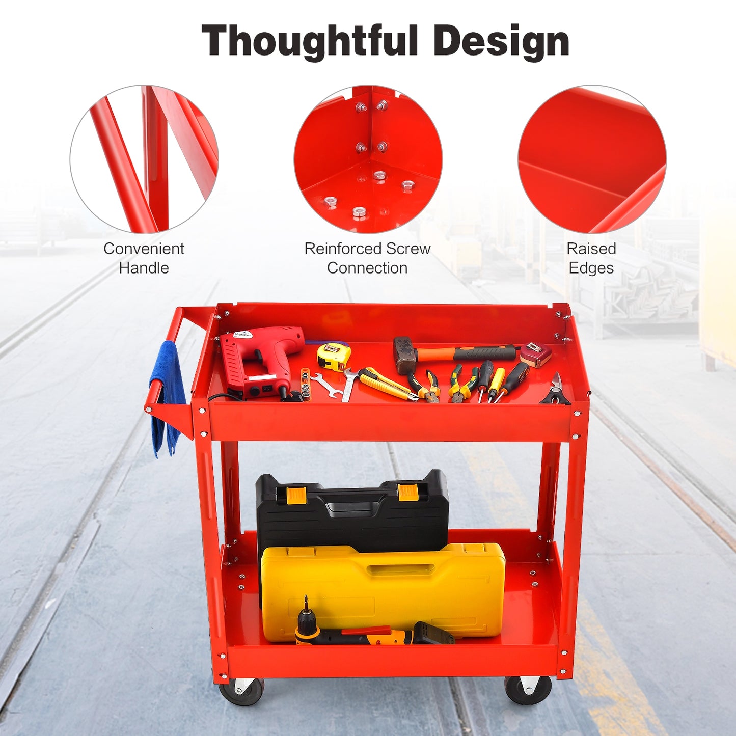 2-Tier Utility Cart, Heavy-Duty Metal Frame, Red Garages at Gallery Canada