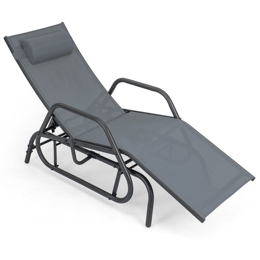 Outdoor Chaise Lounge Glider Chair with Armrests and Pillow, Gray