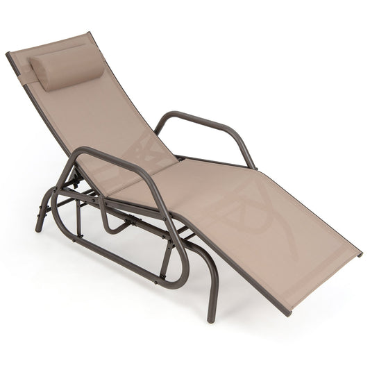 Outdoor Chaise Lounge Glider Chair with Armrests and Pillow, Rustic Brown
