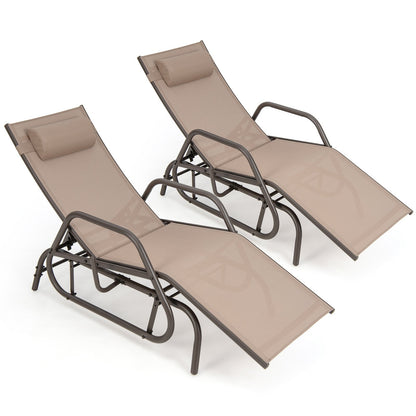 Outdoor Chaise Lounge Glider Chair with Armrests and Pillow, Rustic Brown at Gallery Canada