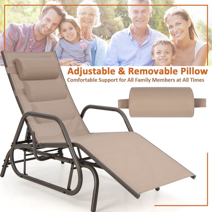 Outdoor Chaise Lounge Glider Chair with Armrests and Pillow, Rustic Brown at Gallery Canada
