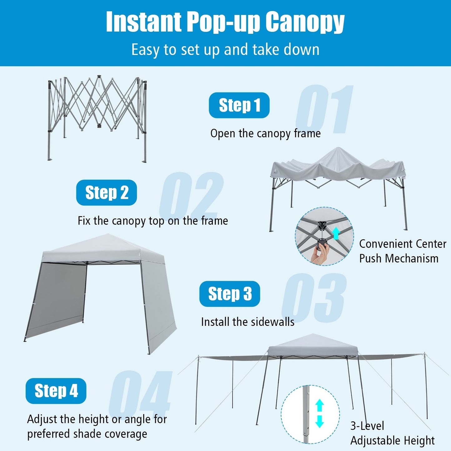 Patio 10x10FT Instant Pop-up Canopy Folding Tent with Sidewalls and Awnings Outdoor, Gray