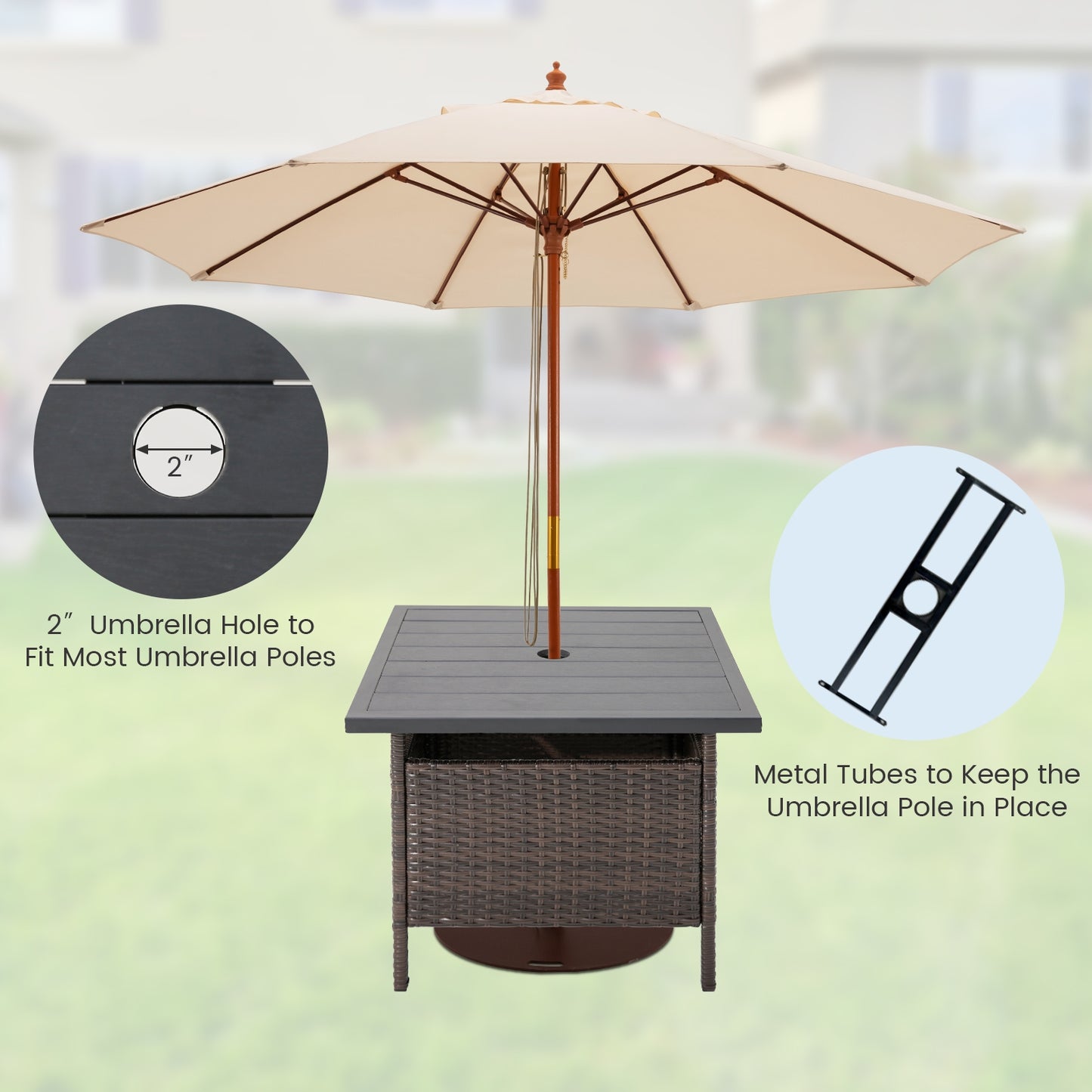Patio Square Wicker Side Table with Umbrella Hole for Yard Garden Poolside, Brown Patio Coffee Tables at Gallery Canada
