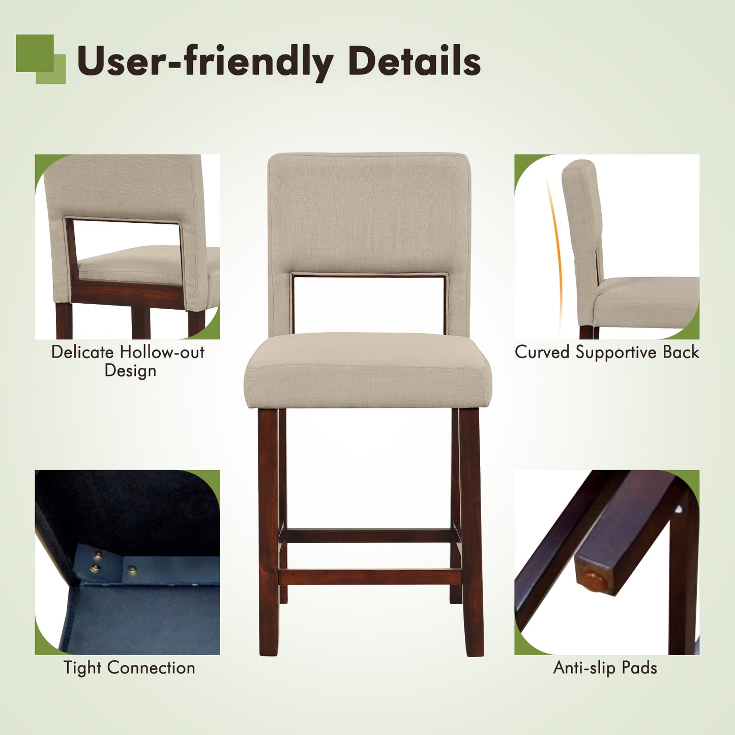 2 Piece Bar Chair Set with Hollowed Back and Rubber Wood Legs, Beige Bar Stools at Gallery Canada