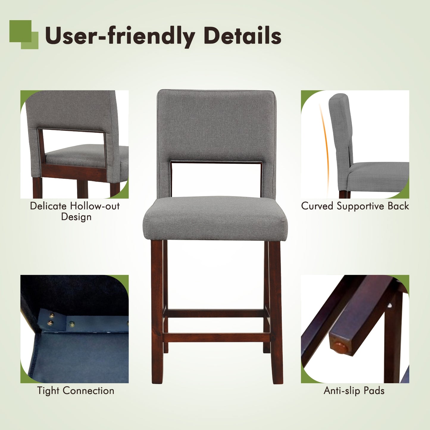 2 Piece Bar Chair Set with Hollowed Back and Rubber Wood Legs, Gray Bar Stools at Gallery Canada