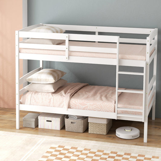 Solid Wood Twin Over Twin Bunk Bed Frame, White