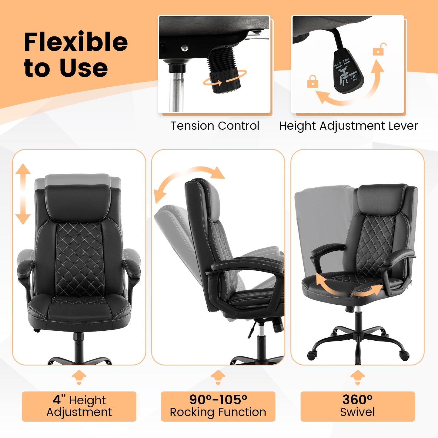 High Back Ergonomic Executive Chair, Black Executive Chairs at Gallery Canada
