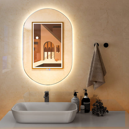 Oval LED Wall Mirror Backlit Dimmable Bathroom Wall Mounted Mirror, Silver