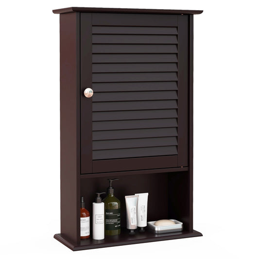 Bathroom Wall Mount Storage Cabinet Single Door with Height Adjustable Shelf, Rustic Brown
