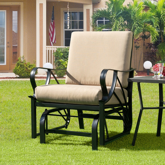 Patio Glider Rocking Chair, Thick Cushion, Curved Armrest, Tan Patio Rocking Chairs & Gliders Tan at Gallery Canada