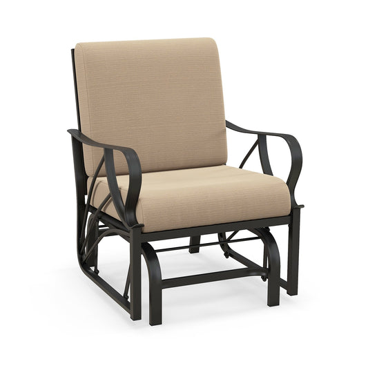 Patio Glider Rocking Chair with Thick Cushion and Curved Armrest, Tan